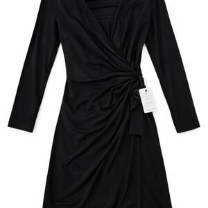 Maggy London Black Wrap-Front Long Sleeve Dress